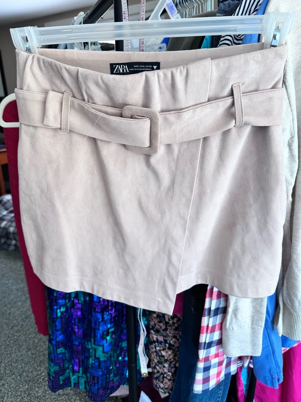 Zara Sand Beige Suede-Look Mini Skirt with Belt